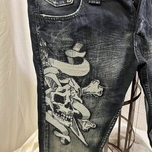 Men's Ed Hardy Swarovski Crystal Skull Jeans